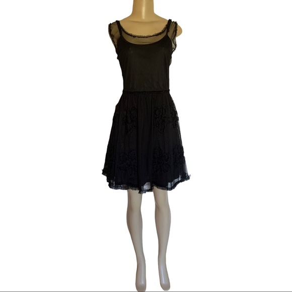 American Rag Strappy Sheer Black Flower Lace Fit & Fare Mini Chiffon Dress - Picture 2 of 11